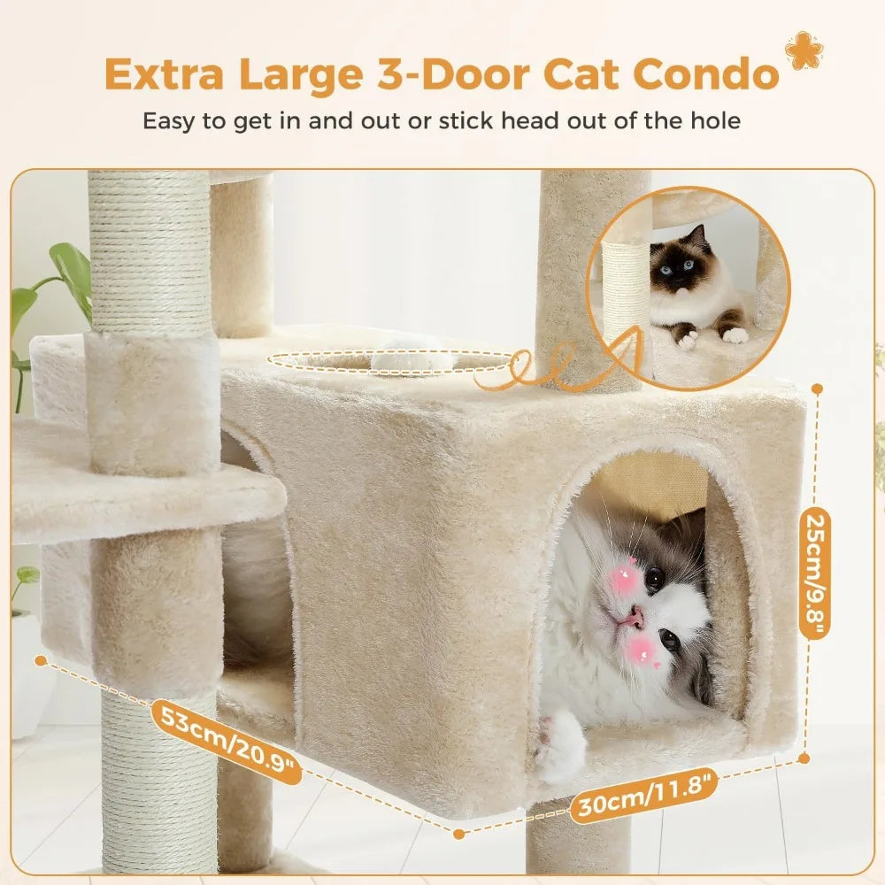 Pawz Road Large Cat Tree 72 Inches Cat Tower for Large Cats Cat Condo with Sisal Covered Scratching Posts and Padded Perches