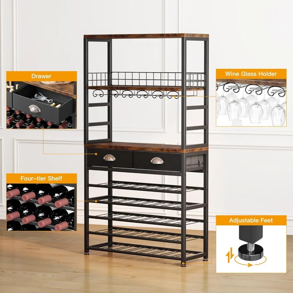 DAFIFY Freestanding 6 Tier Wine Cabinet With Table Storage