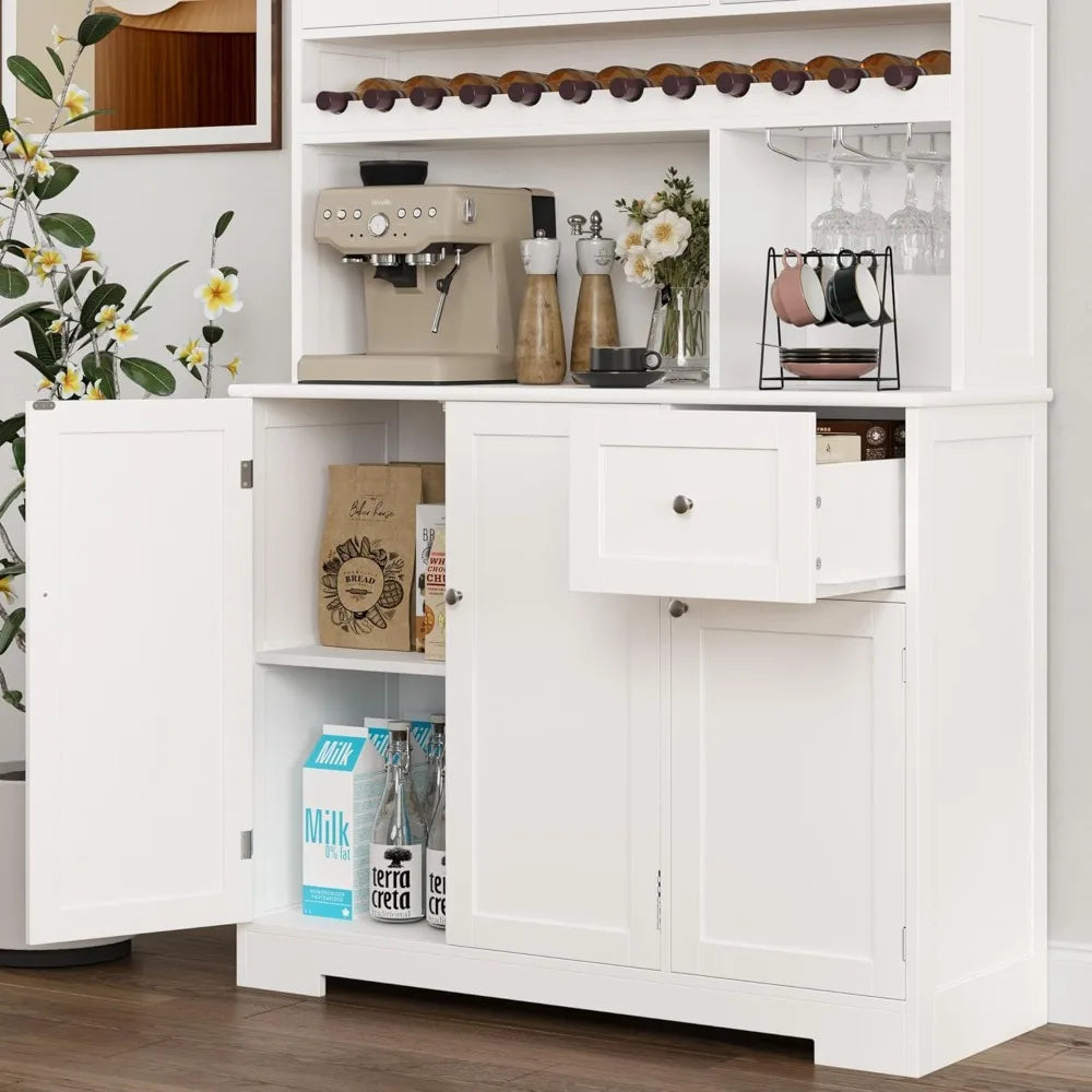 71 Inch Kitchen Pantry Storage Cabinet with Wine Rack Large Pantry Cabinet with Microwave Stand Modern Kitchen Hutch with Six Doors