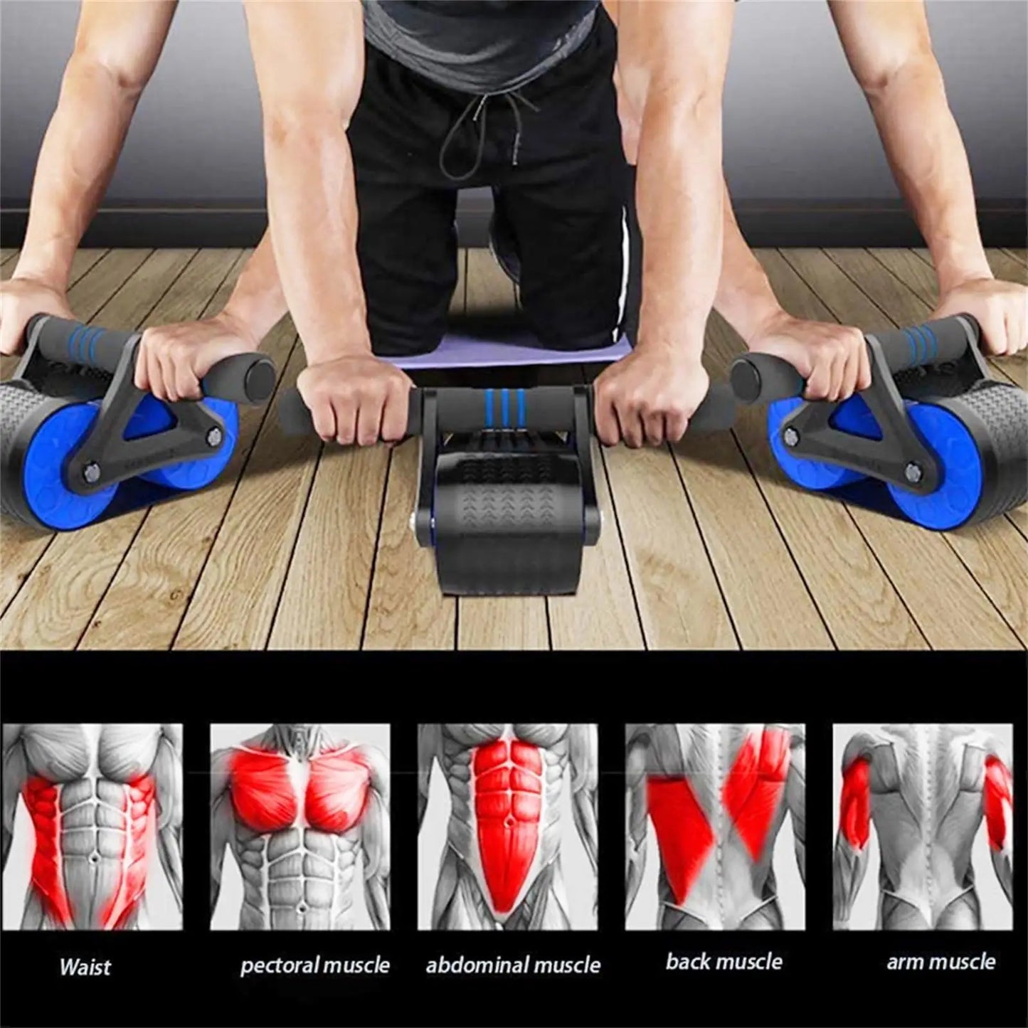 Springback Wheels Roller Domestic Abdominal Exerciser Push Up Training Mute Fitness Equipment Blue