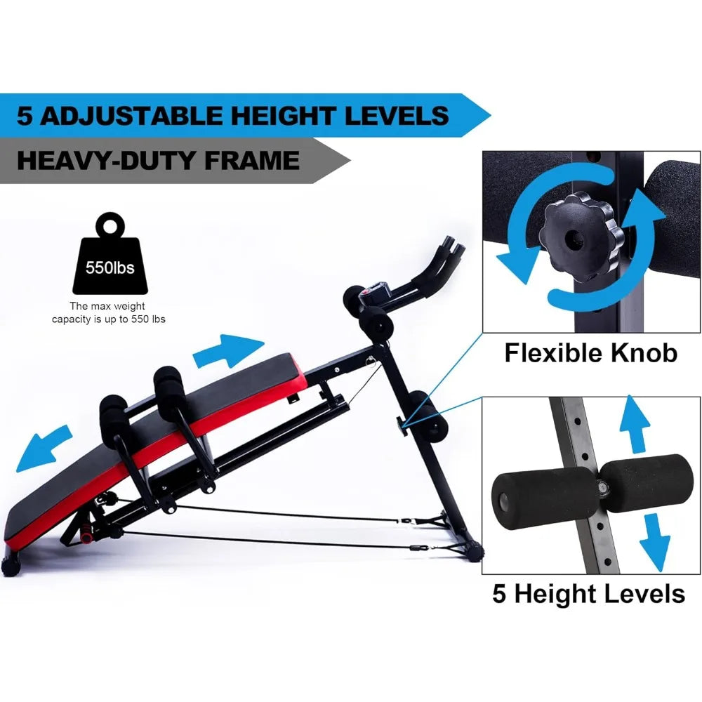 Abs Workout Machine for Core Training Adjustable Sit Ups Collapsible Resistance Band with LCD Display