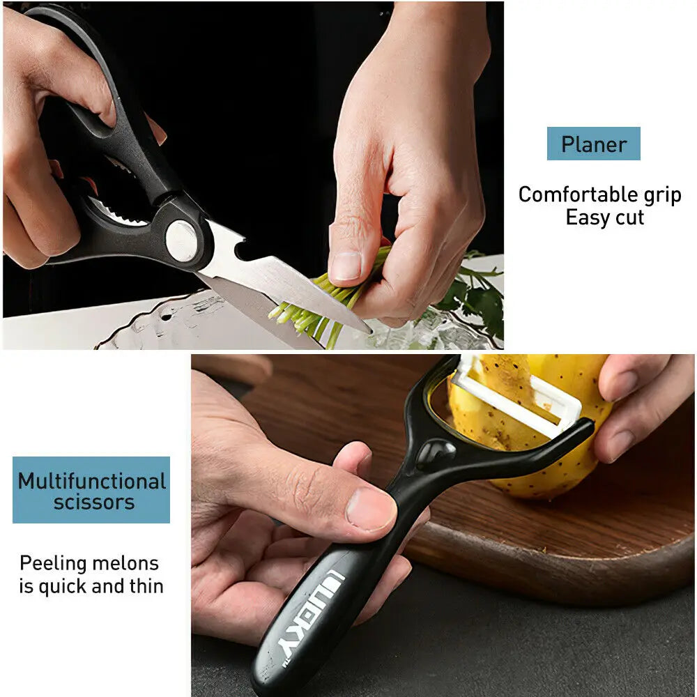 Stainless Steel Forged Chef Kitchen Knife Set with Scissors Vegetable Peeler Slicer and Paring Knife Diamond Pattern
