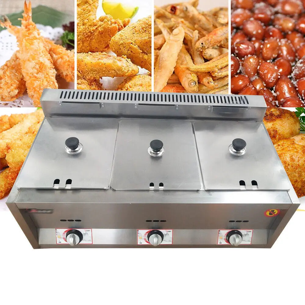 3 Pan Gas Fryer Catering Food Warmer Steam Table Buffet Restaurant Deep Fryer for Home Kitchen Use