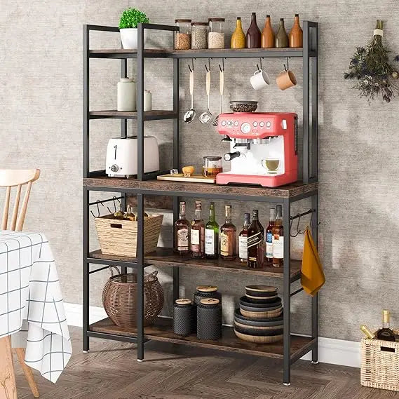 Baker Rack 5 Tier Kitchen Stand With Hooks And Hutch