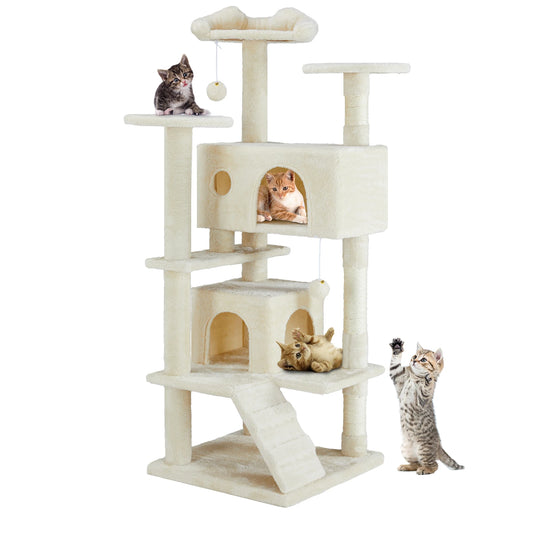 JHK 54 Inch Tall Multi Level Cat Tree Tower Indoor Pet Furniture Stable Kitty Play House with Sisal Scratching Post