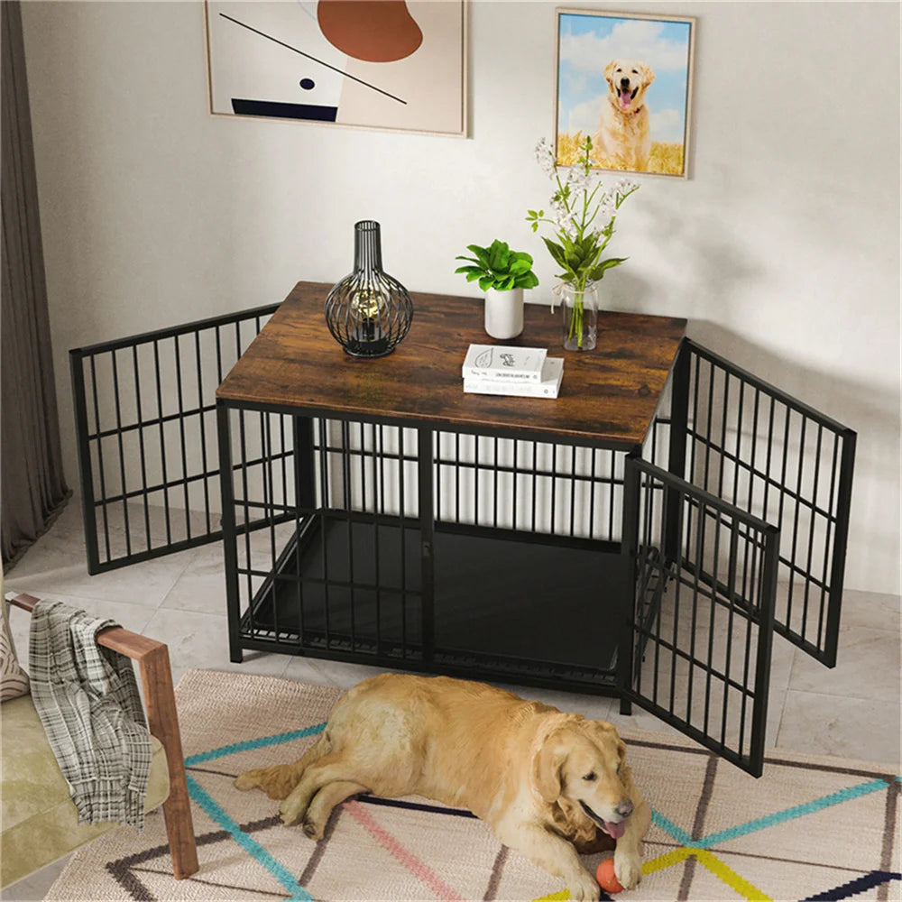 BORWARTH Wood Dog Crate End Table Kennel Removable Tray