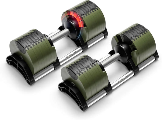 Adjustable Dumbbells 5 to 80 Pounds Replace 16 Sets Ideal for Home Gym Weight Bench and Press Tactical Green