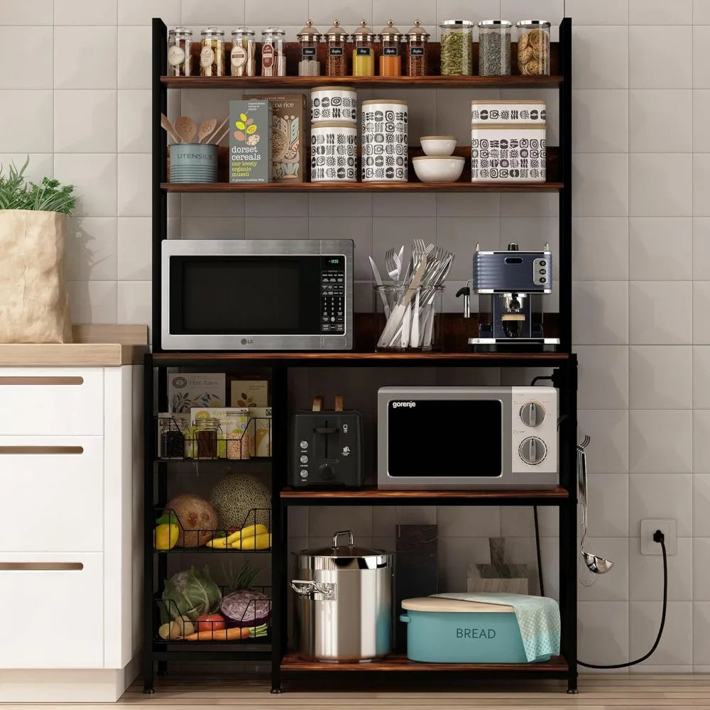 Hign-concerned Bakers Rack With Baskets And Power Outlet