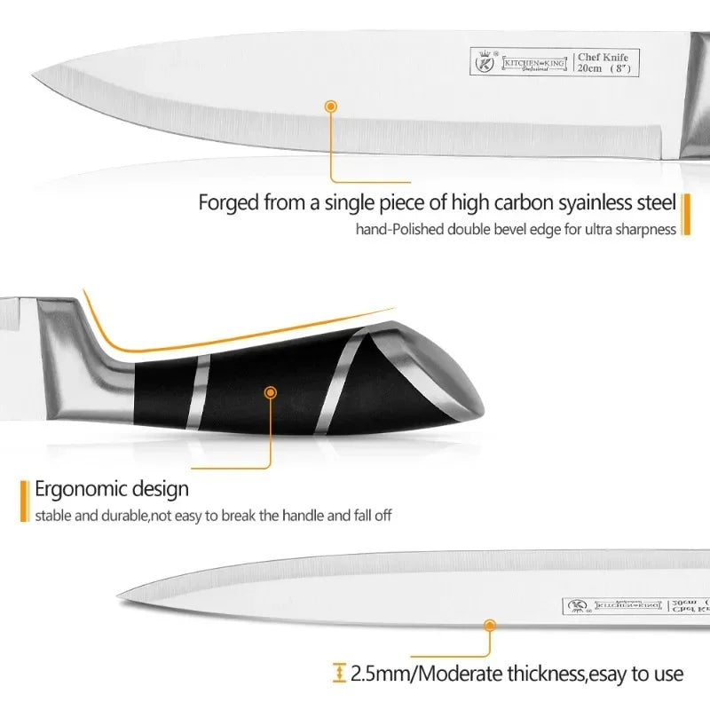 Kitchen Knife Set 9 Pieces Stainless Steel Sharp Non Stick Coated Chef Knives with Sharpener for Cutting Slicing Dicing Chopping