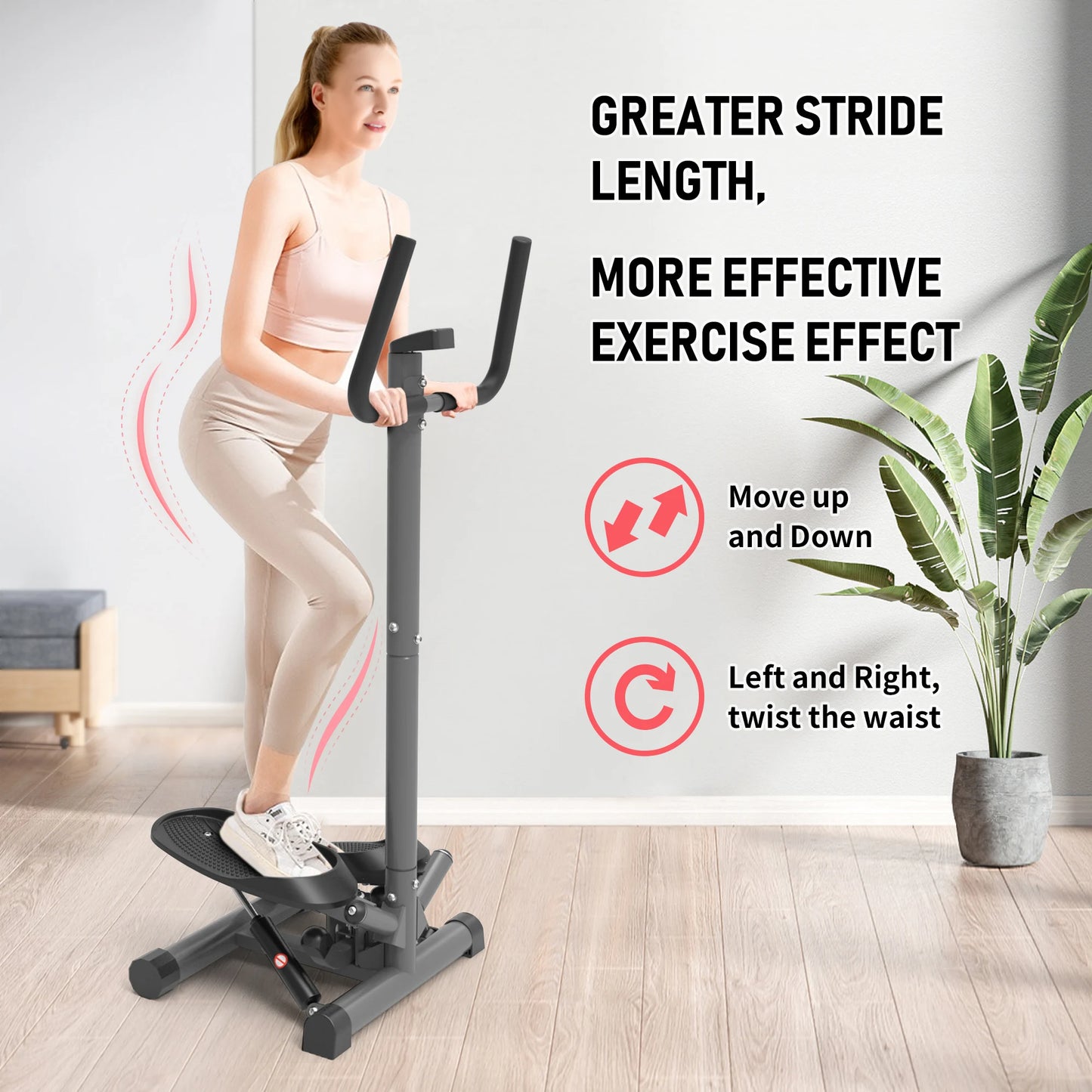 Leikefitness Premium Portable Twist Stair Stepper Adjustable Resistance Twisting Step Fitness Machine with Bands and LCD Monitor