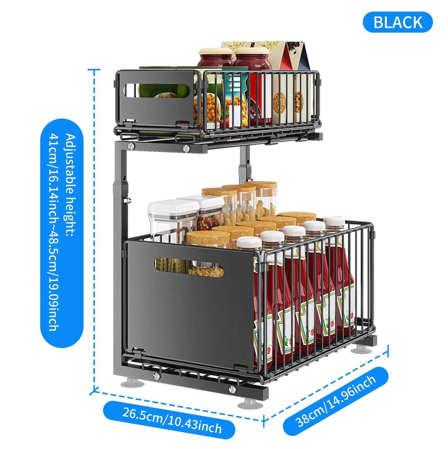 Kitchen Organizer and Storage with Upgraded Guide Rail Design for Smooth Cabinet Pull-Out
