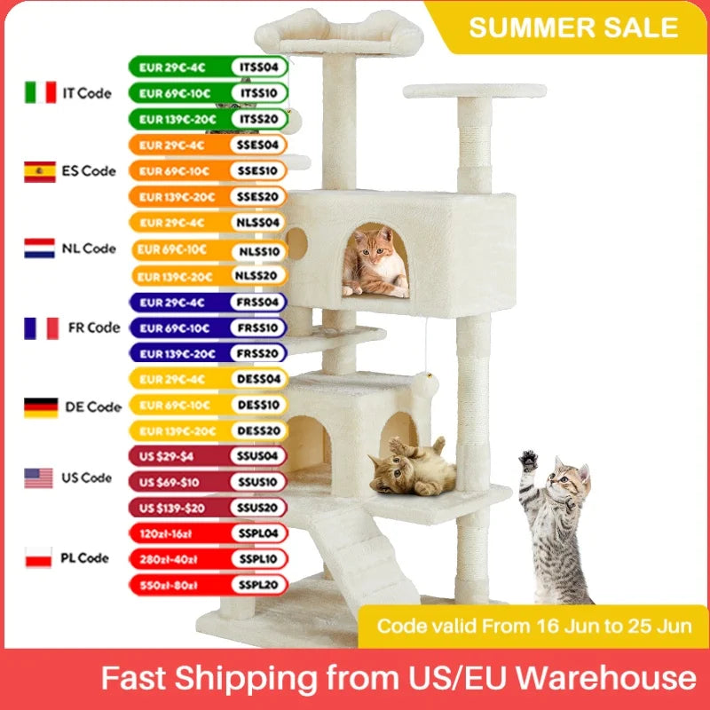 JHK Four Level Cat Tree Tower With Sisal Scratching Post