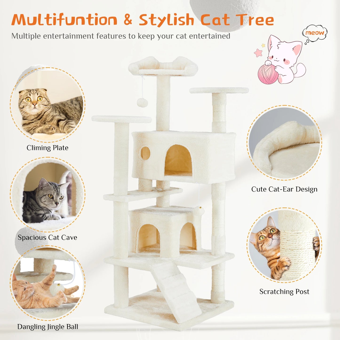 JHK Four Level Cat Tree Tower With Sisal Scratching Post