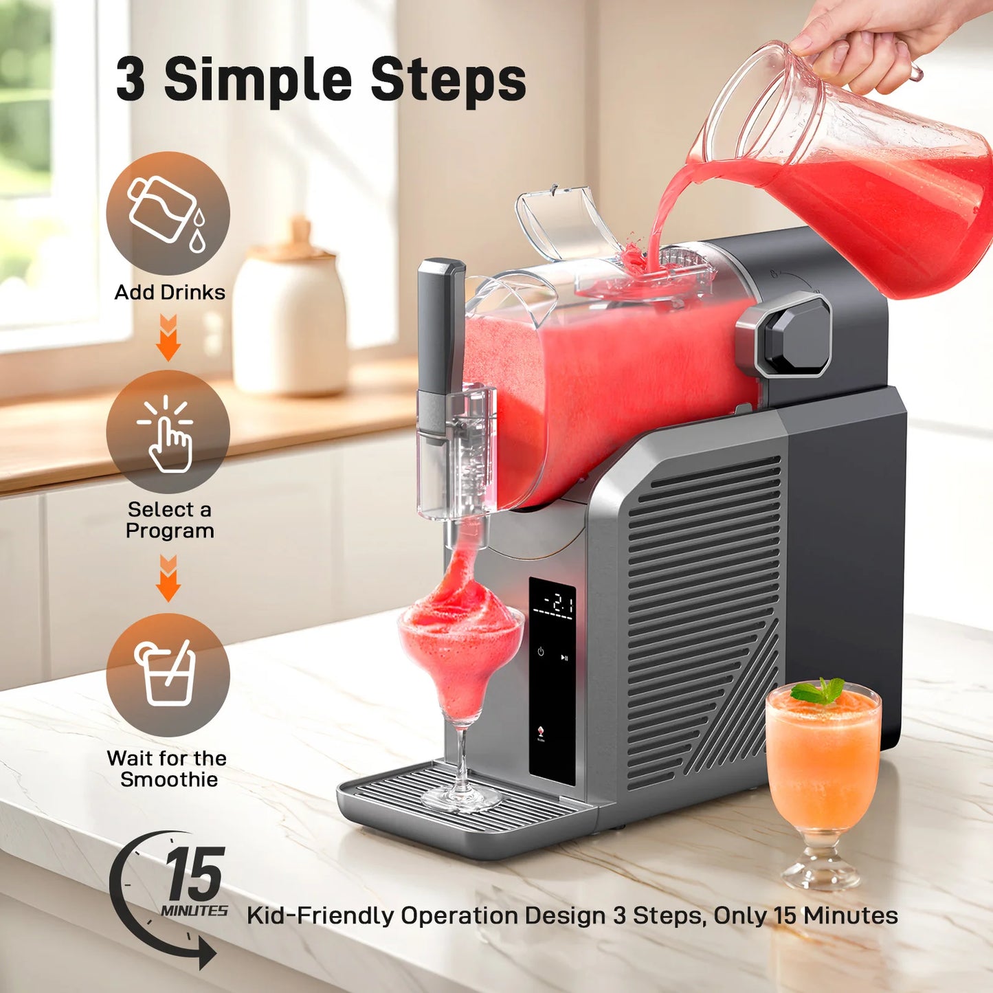 7 in 1 Professional Home Slushie Machine with Rapid Chill Technology for Frozen Drinks and Automatic Cleaning