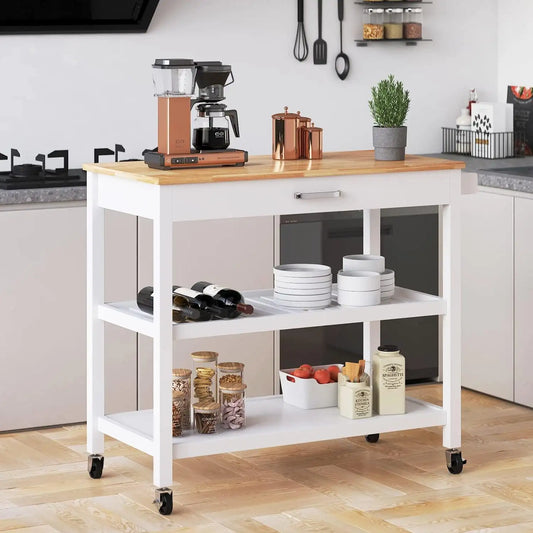 XMSJH 3 Tier Kitchen Island Cart On Wheels With Storage