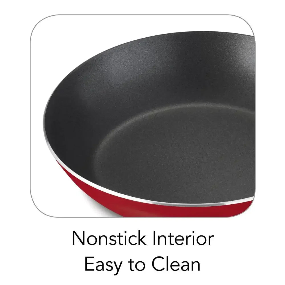 Nonstick Cookware Set Red 9 Piece Kitchen Starter Aluminum Dutch Oven Saute Pan Sauce Pan Riveted Handles Tempered Glass Lids