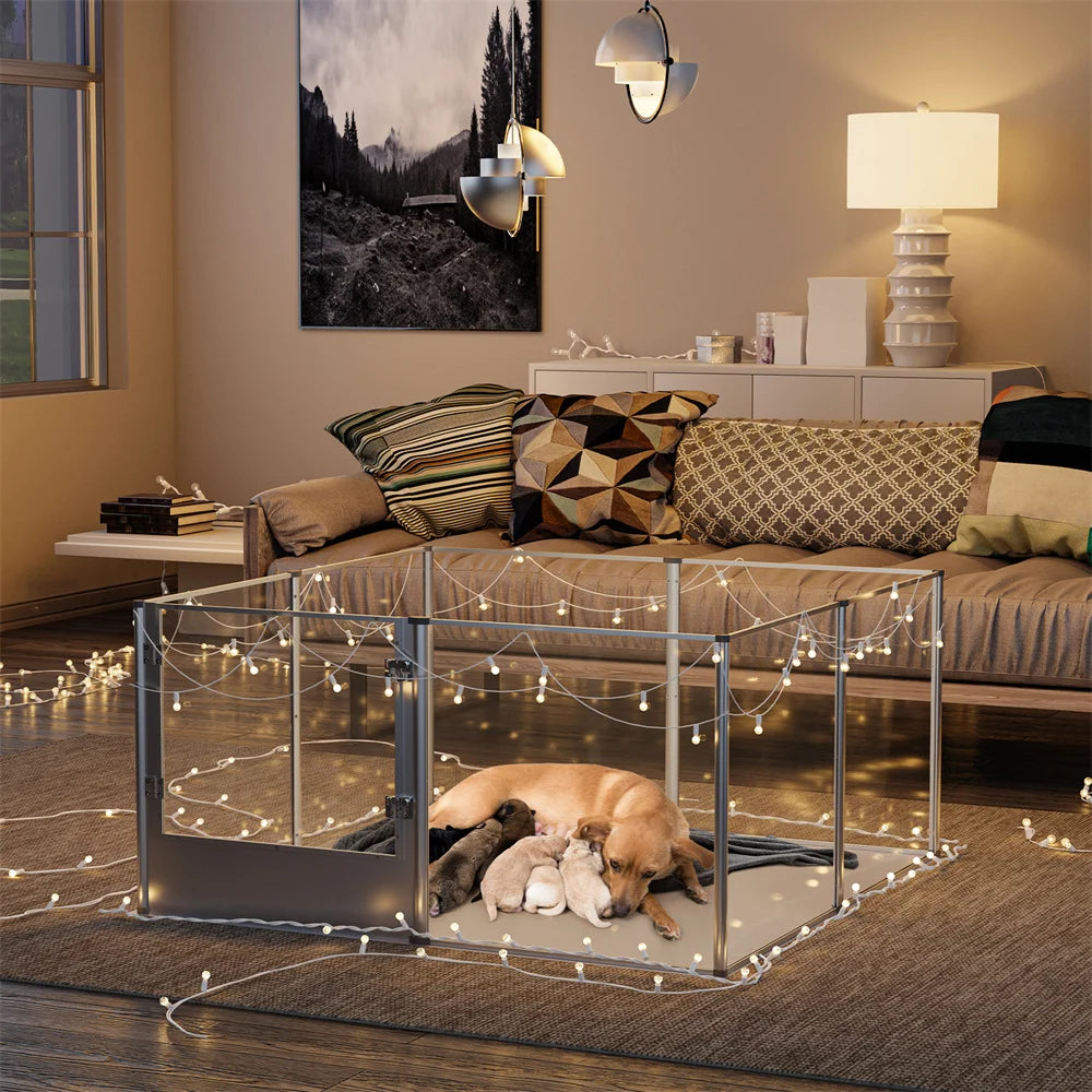 Extra Large Dog Playpen Acrylic Enclosure Pet Animal Bunny Ferret Dog Fence Cage Pet Whelping Box with Waterproof Fertility Pad