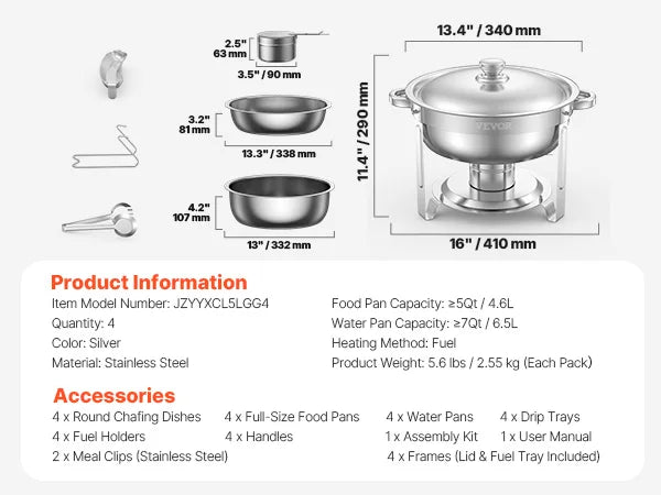 Succebuy 4PackProfessionalGradeCommercialStainless Chafing Dish Buffet Set HeavyDuty With Pans