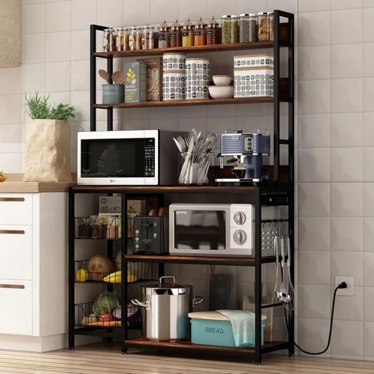 Hign-concerned Bakers Rack With Baskets And Power Outlet