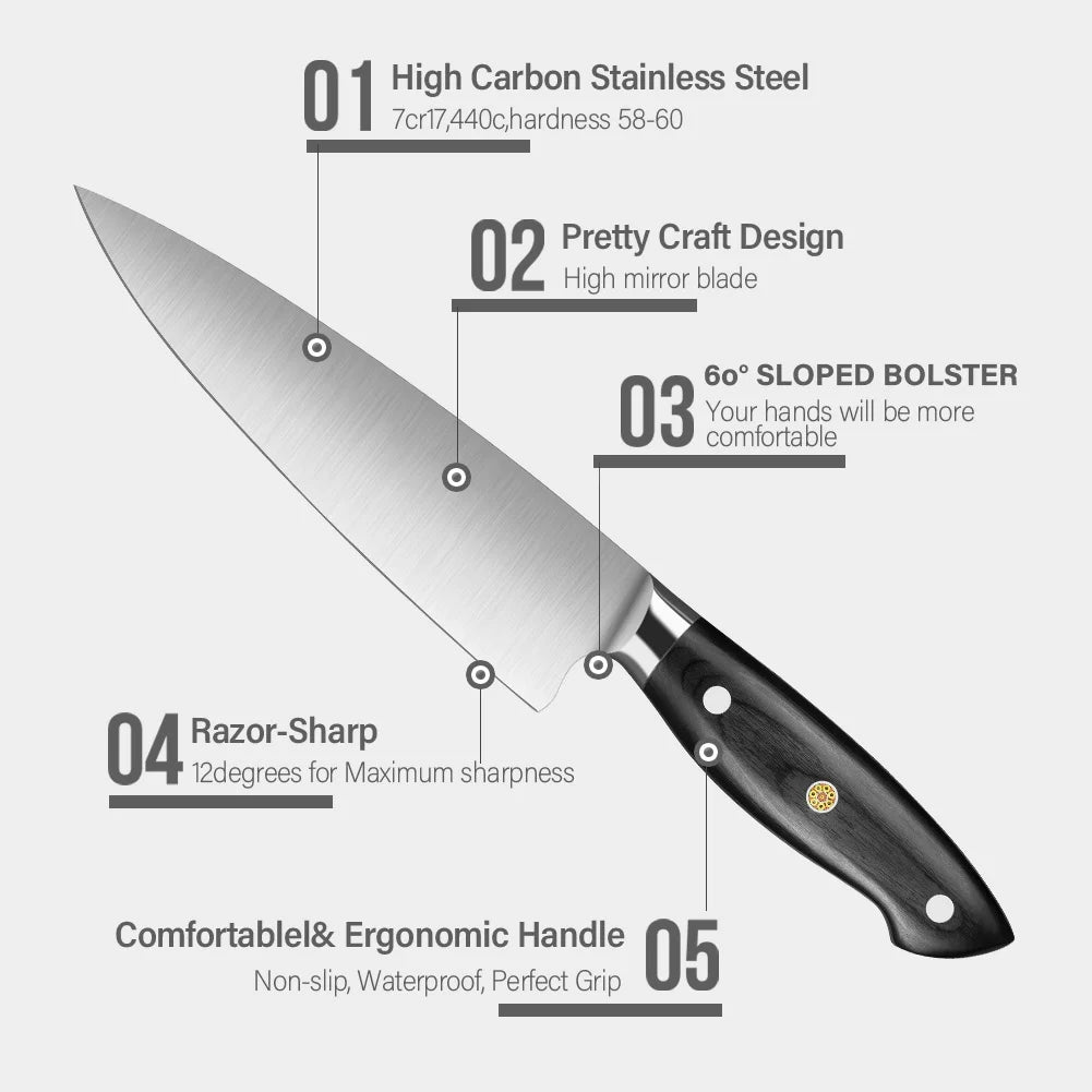 2PCS Pentachro Chef's Knife Professional 67 Layers Japanese Kitchen Knife Chef's Meat Cleaver Knives Wooden Handle