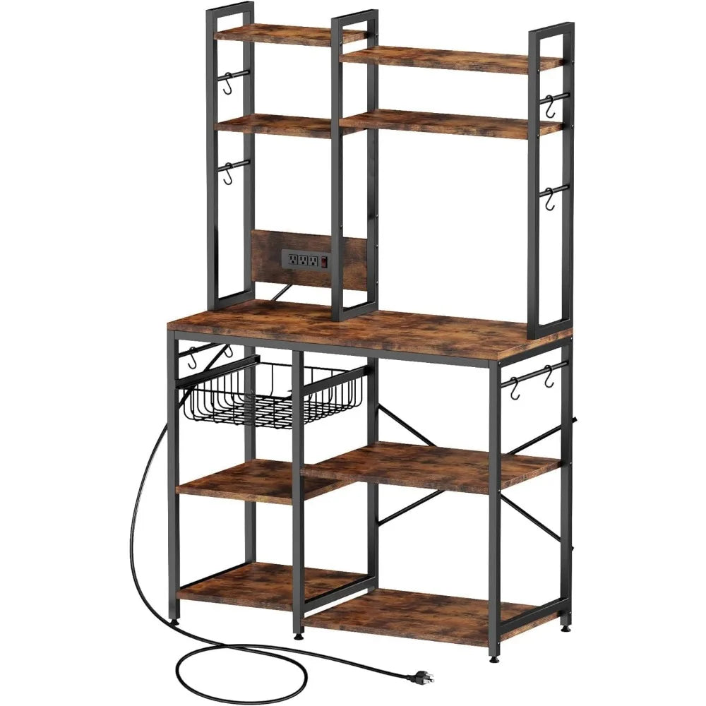 Standing Kitchen Baker Rack With Power Outlet And Hooks