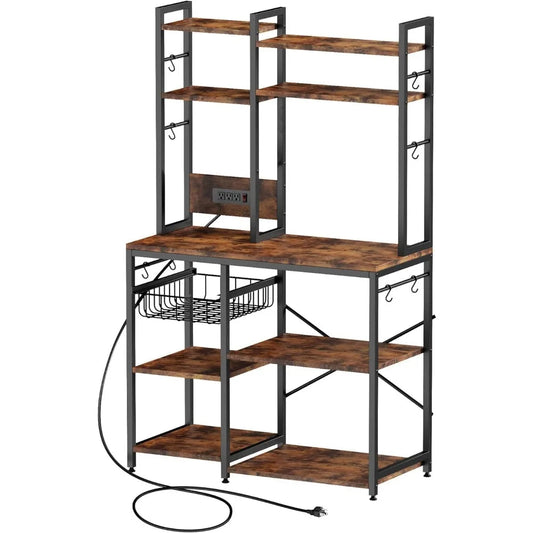 Standing Kitchen Baker Rack With Power Outlet And Hooks