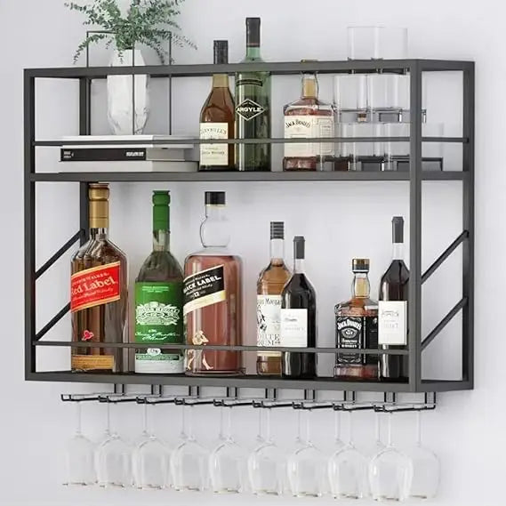 DAFIFY Two Level Metal Wall Wine Rack For Bar Storage