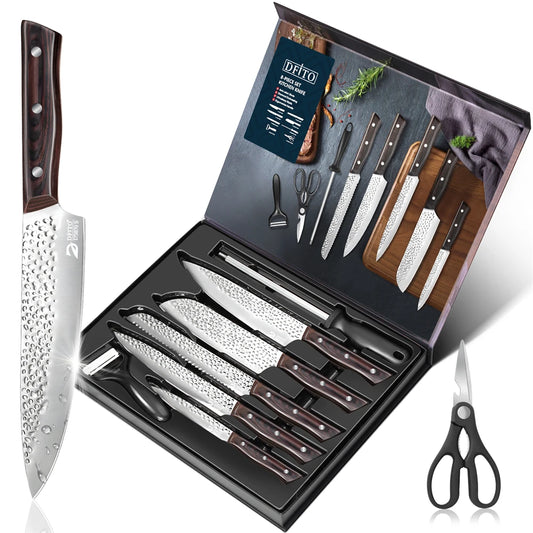 8 Piece Chef Knife Kitchen Knives Set Hammer Pattern Sharp Cutting Blades Meat Salmon Slicing Santoku Cooking Tools