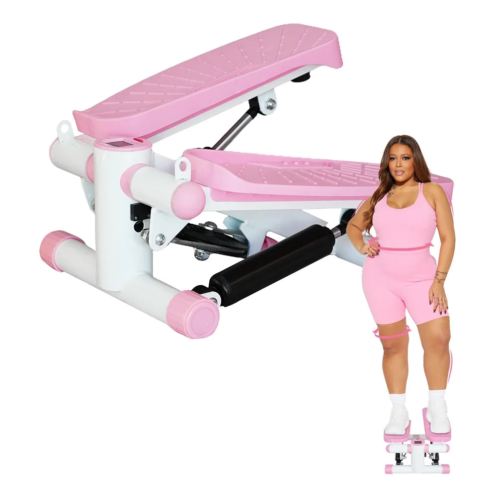 Mini Stepper with Resistance Bands Stair Stepper 330LBS Load Capacity Hydraulic Fitness Stepper with LCD Monitor