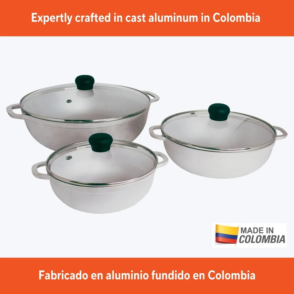XMSJ Caldero Set Cast Aluminum With Lids 3pc Oven Safe