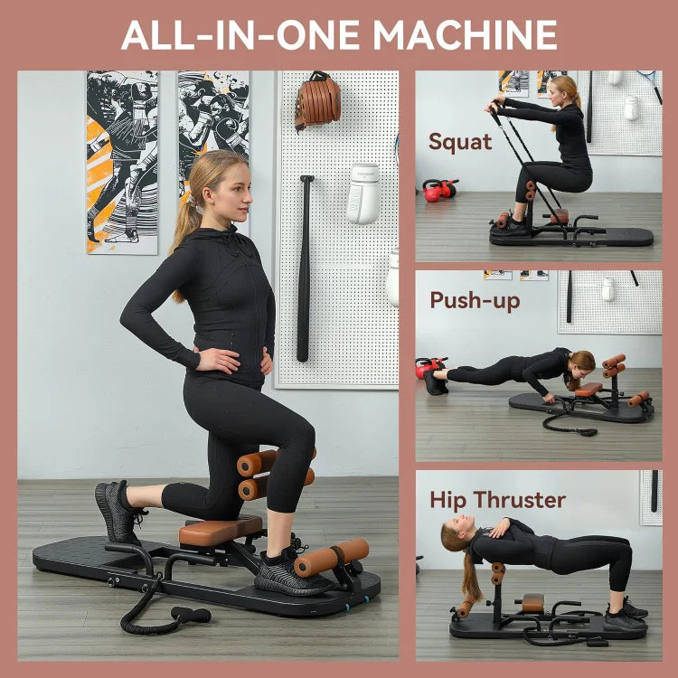 Foldable Sissy Squat Machine Hip Thrust Machine with Push Up Stand Multipurpose Glute Workout Equipment for Home Gym