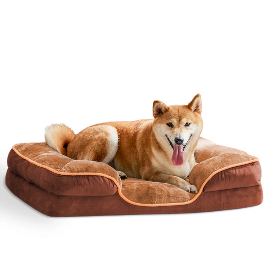 Orthopedic Calming Dog Bed for Medium to Large Dogs Washable Round Fluffy Plush Faux Fur Anti-Slip Pet Bed