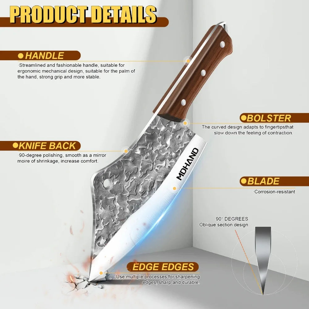7 Inch Hand Forged Stainless Steel Kitchen Butcher Knife Sharp Meat Cleaver Cooking Chef Knife for Chicken and Beef
