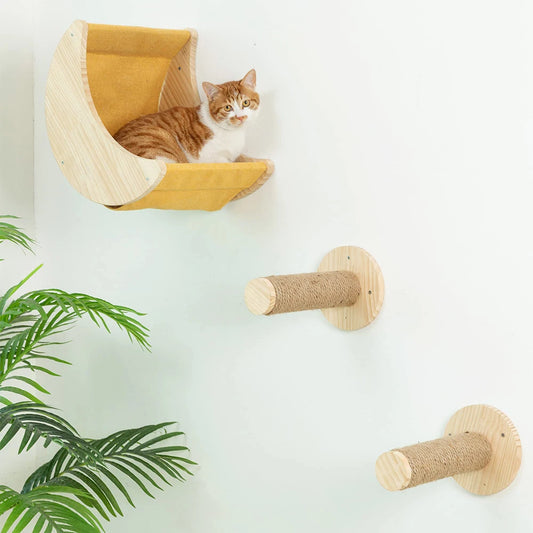 Cat Wall Climbing Shelf Set with Scratching Posts and Pet Bed for Indoor Cats