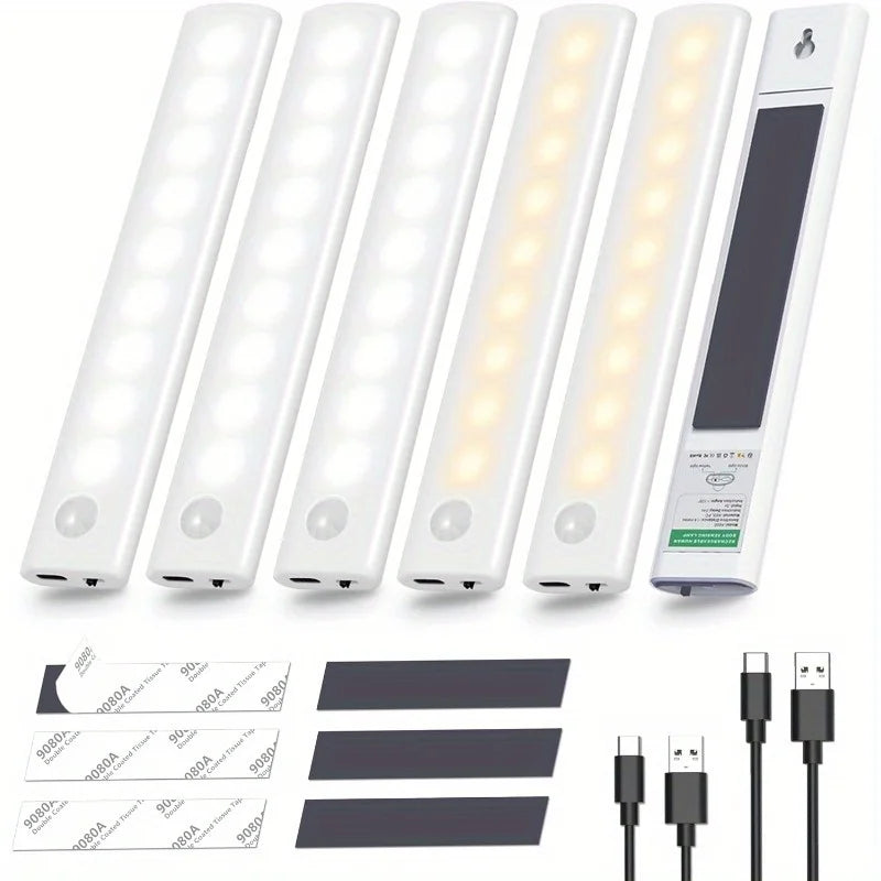 Under Cabinet Motion Sensor Rechargeable LED Lights 1/3/5/6 Packs for Closet Kitchen Bathroom