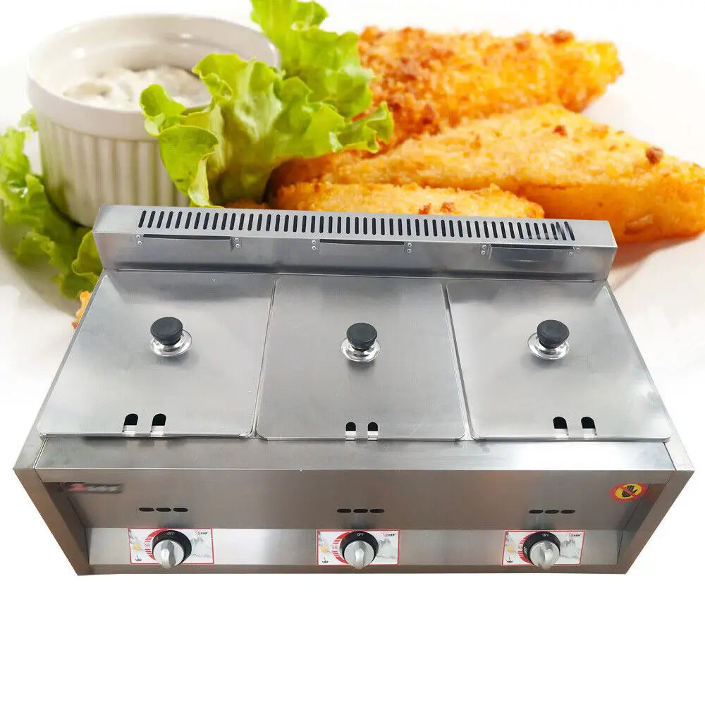 3 Pan Gas Fryer Catering Food Warmer Steam Table Buffet Restaurant Deep Fryer for Home Kitchen Use