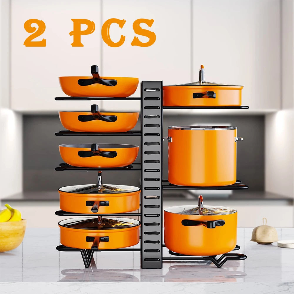 2 Pack Pot Rack Organizers Adjustable Kitchen Storage Rack Pot Lid Holders and Pan Rack