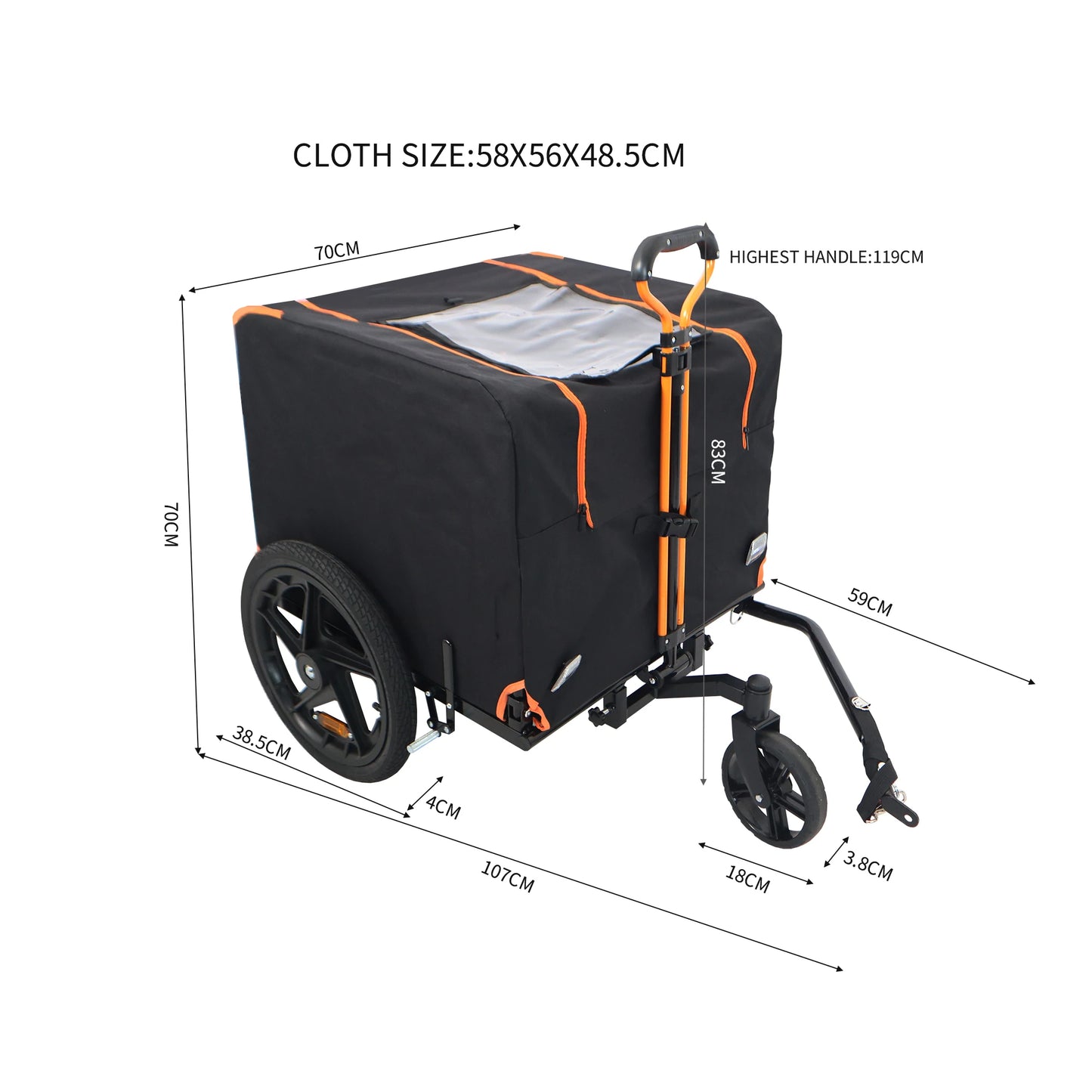 Foldable Pet Jogging Stroller Dog Carrier Bicycle Trailer for Small Pets Orange and Black