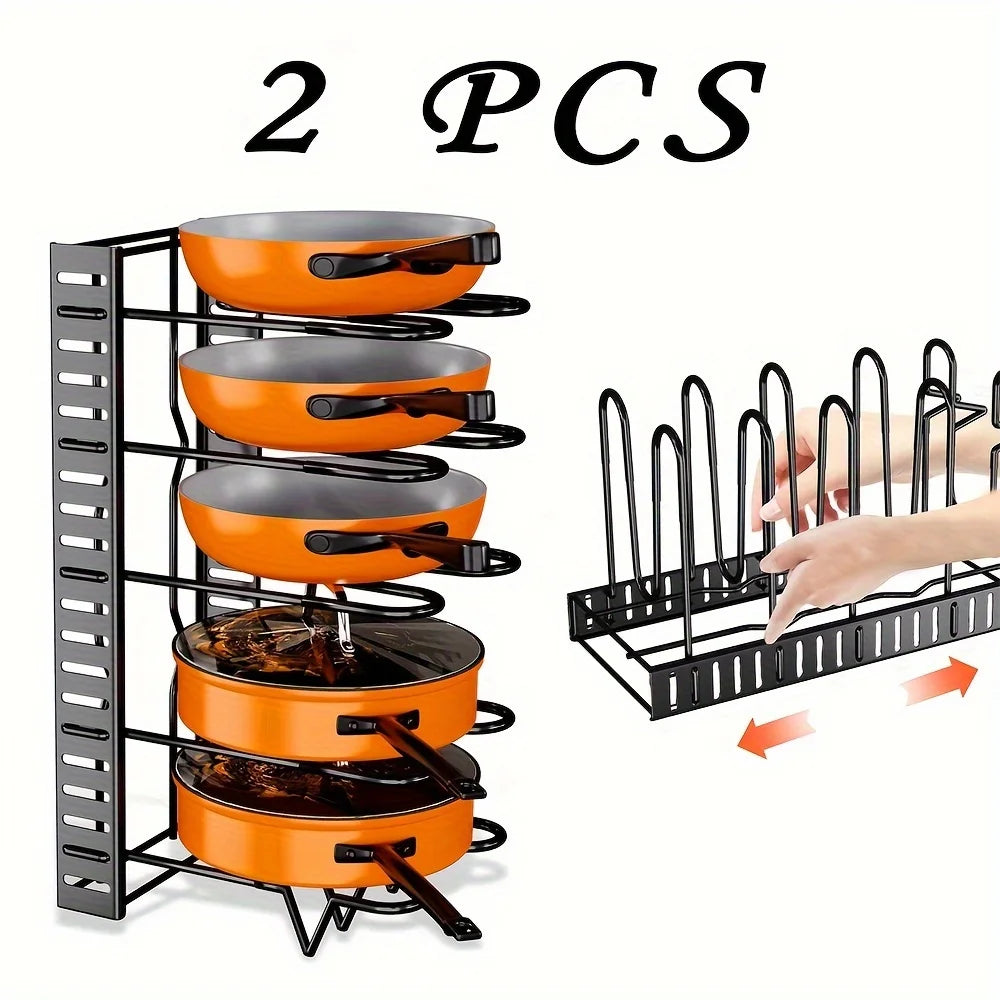 2 Pack Pot Rack Organizers Adjustable Kitchen Storage Rack Pot Lid Holders and Pan Rack