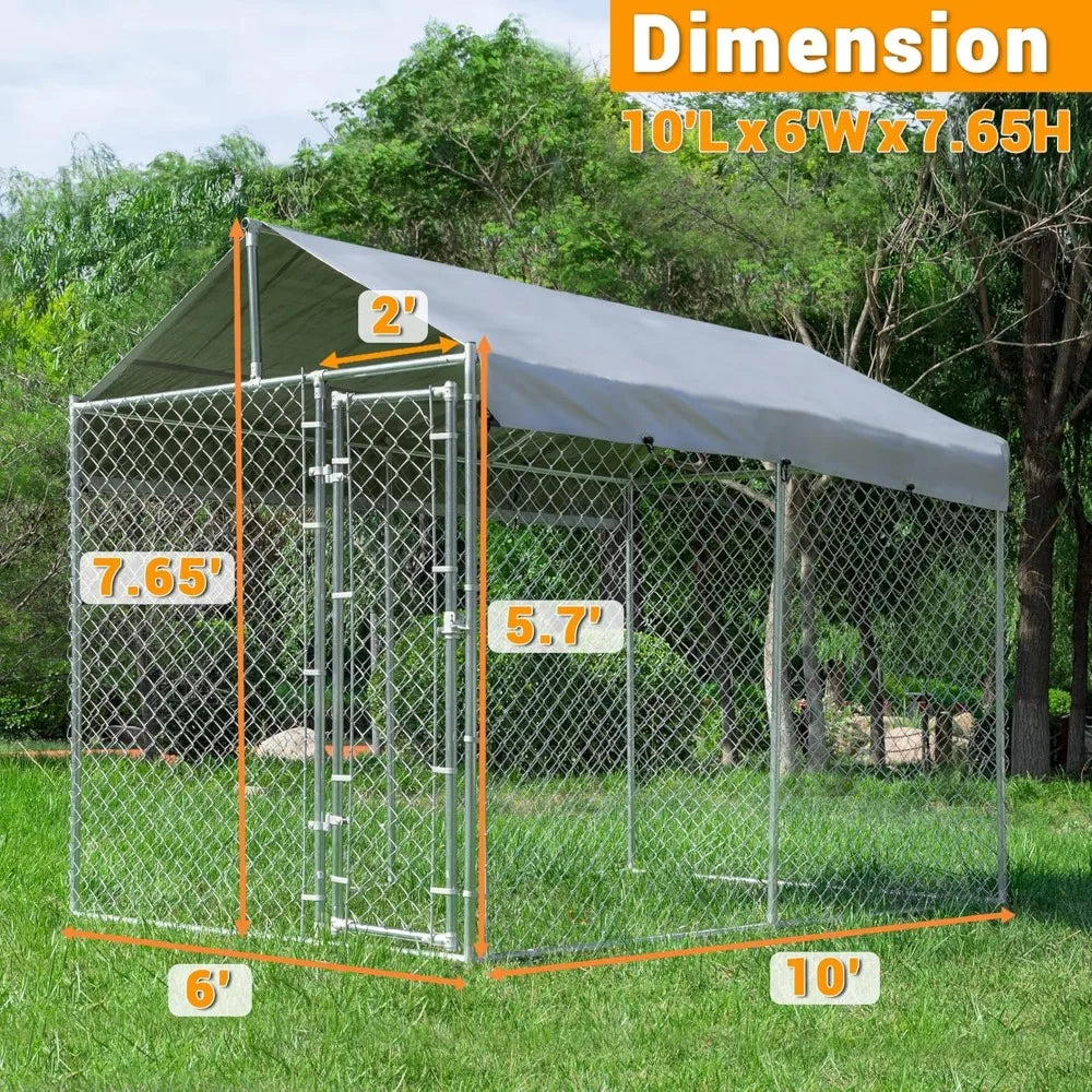 Outdoor Dog Kennel Large with Roof Heavy Duty Dog Run Enclosure Pet Playpen with Galvanized Chain