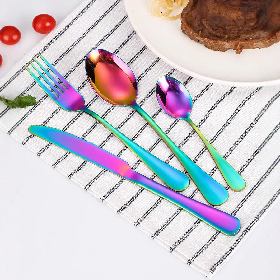 Stainless Steel Tableware Set of 24 Pieces with Wooden Box Western Tableware Knife Fork Spoon