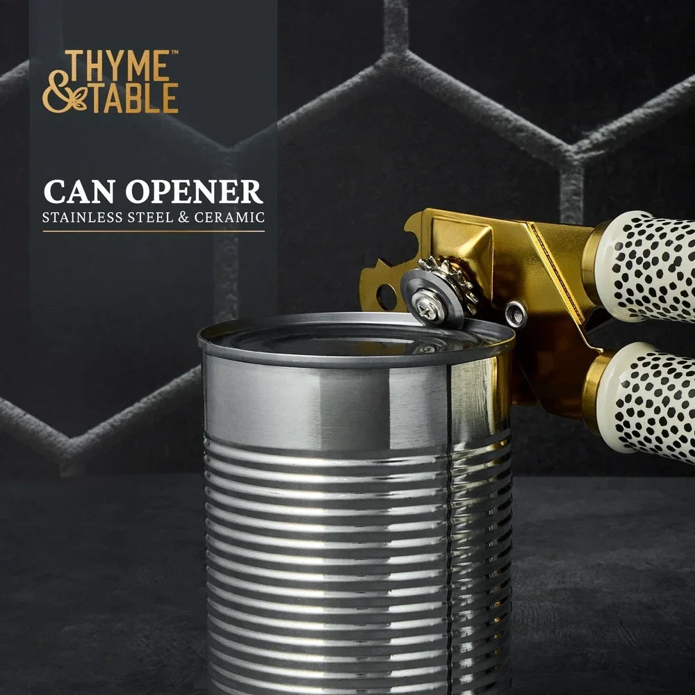 Feature IndustrialQuality Stainless Ceramic Dot Handle Can Opener With NonSlipGrip