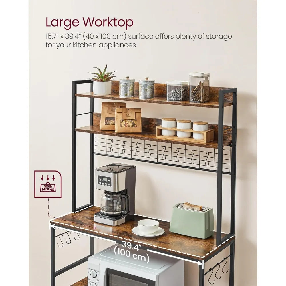 Hutch Bakers Rack With Power Outlet And 14 Hooks Kitchen