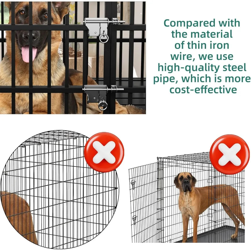 Heavy Duty Dog Crate for Large Giant Dogs Metal Pet Cage with Roof Sturdy Playpen 54 Inch Dog Kennel with Strong Latches