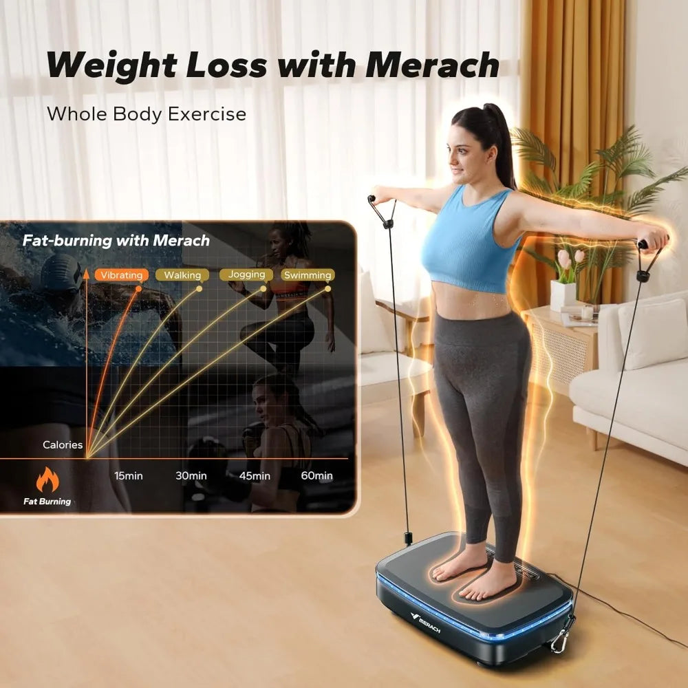 Vibrating Board Exercise Machine with LED Display and 2 Ropes for Home Fitness Equipment