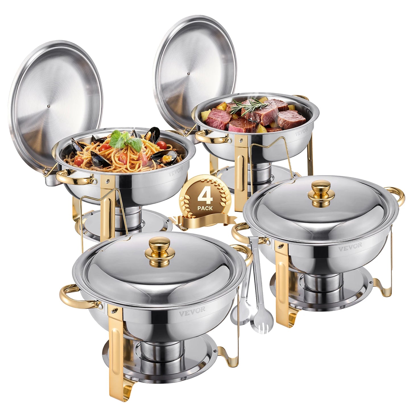 Succebuy 4PackProfessionalGradeCommercialStainless Chafing Dish Buffet Set HeavyDuty With Pans