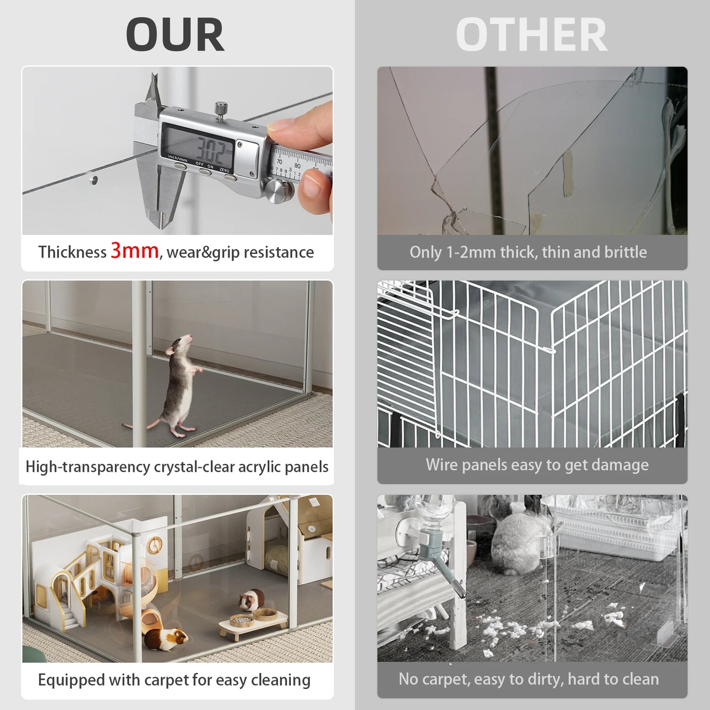 6 Panels Acrylic Pet Dog Playpen Indoor Waterproof Pad Puppy Crate Kennel Fence Cage for Guinea Pigs Hedgehogs