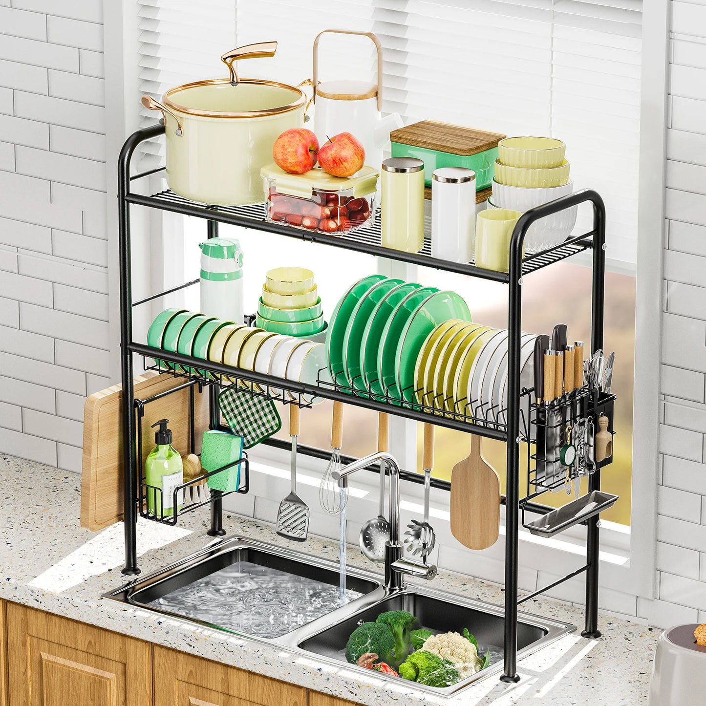2 Tier Over The Sink Dish Drying Rack for Kitchen Counter