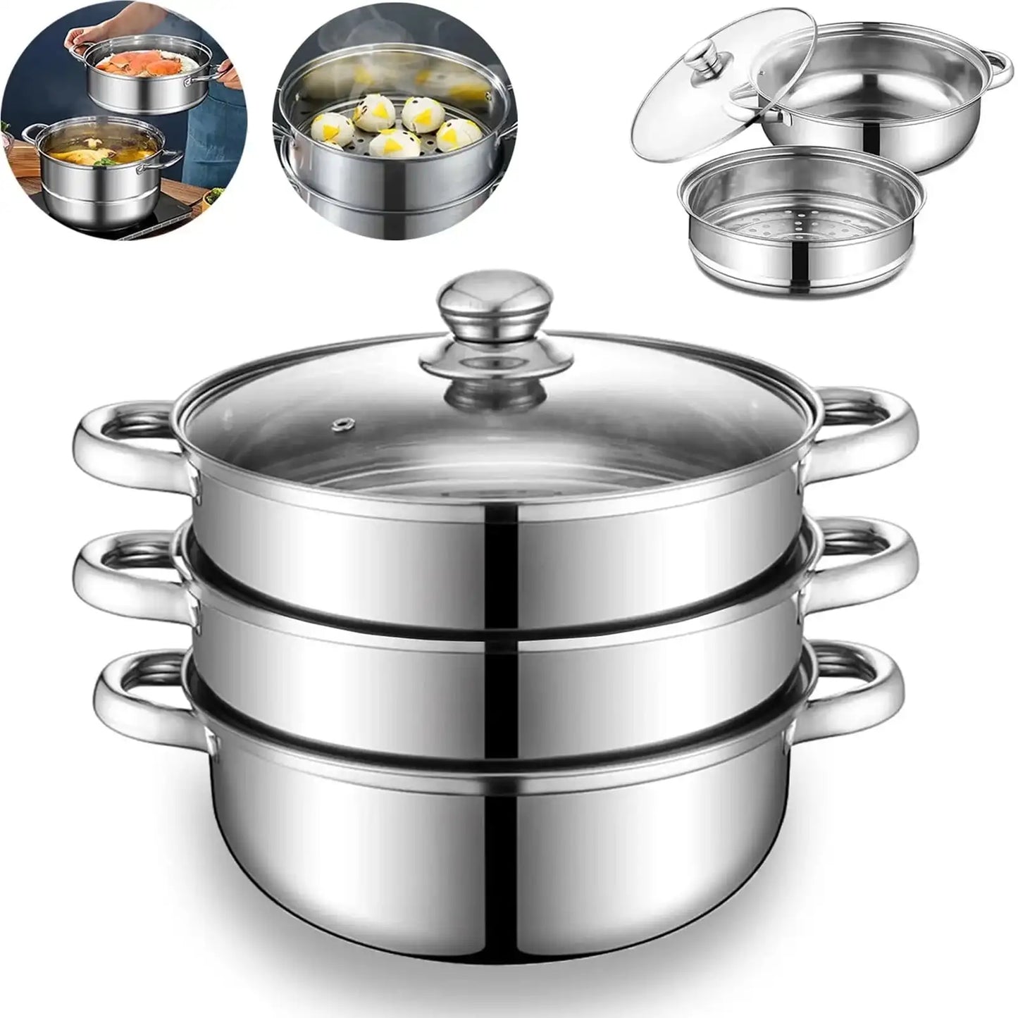 Hign-concerned Stainless Steel 3 Tier Steamer Pot With Lid