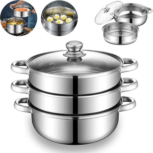 Hign-concerned Stainless Steel 3 Tier Steamer Pot With Lid
